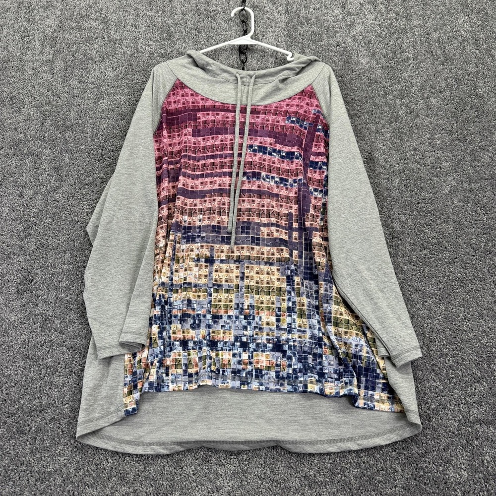 CJ Banks Hoodie Womens 3X Gray Tunic Relaxed Restyled Geometric Activewear Top